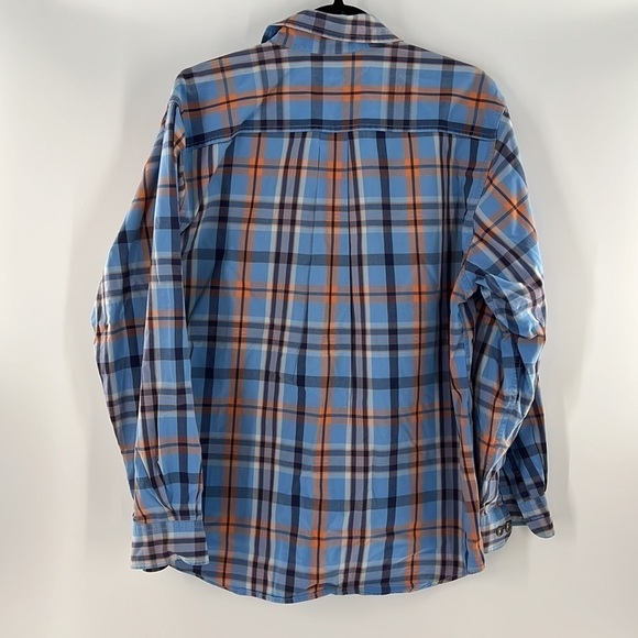 CARHARTT PLAID LONG SLEEVE BUTTON DOWN BLUE ORANGE SHIRT LARGE - Picture 2 of 4